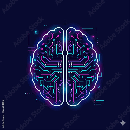 AI Brain Circuit Board Icon Sheet A Vector Icon Sheet Featuring Futuristic Neural Network Designs