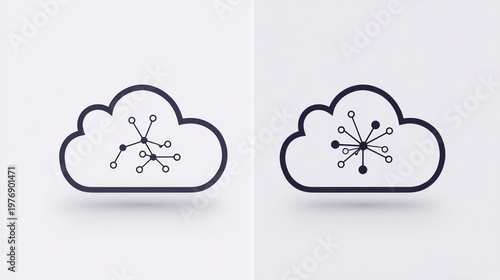 Two outline cloud shapes with node network inside, on a plain white background