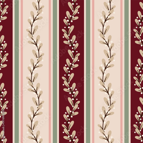 Soft Elegant Leaves Vector Stripes Pattern Design