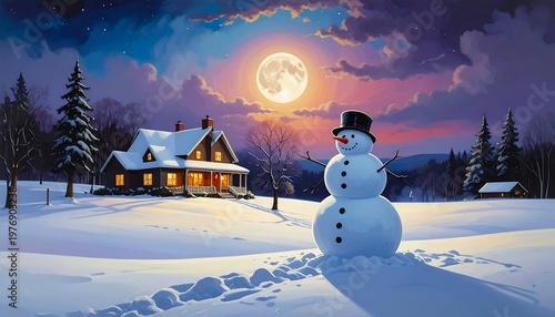 A serene winter scene with a snowman