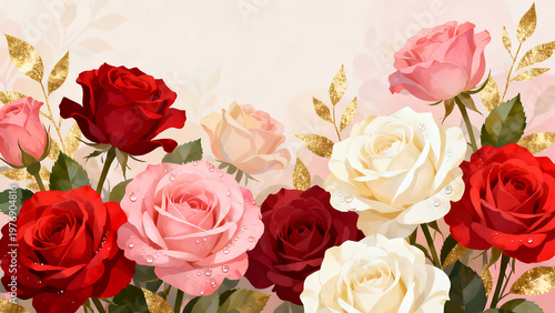 vector bouquet of roses on a white background 