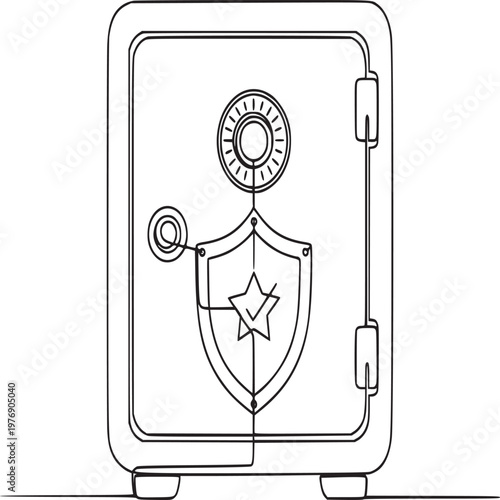 Digital shield security icon with lock and star emblem on modern interface background