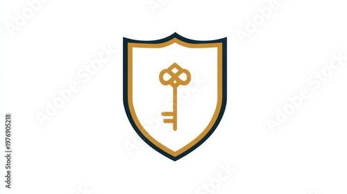Simple shield outline with key icon centered inside, on a clean white backdrop