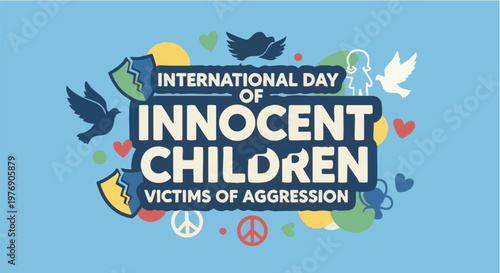 Quadro su tela International Day of Innocent Children Victims of Aggression awareness poster wi