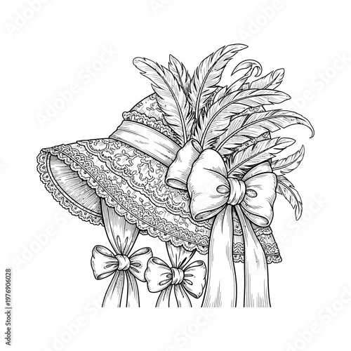 Detailed Line Art of a Vintage Royal Hat for Coloring or Design