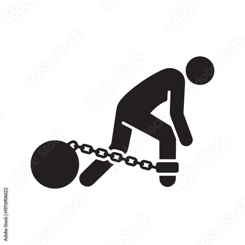 Silhouette of a Person Dragging a Ball and Chain Representing Debt Burden and Bondage
