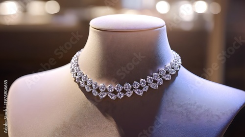 Diamond choker necklace glowing on a mannequin
