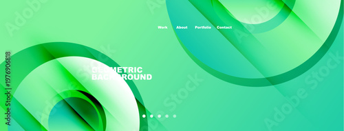 Abstract green background. Dynamic curves, layers create modern visual effect. Text elements present, minimal design.