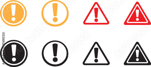 Attention warning caution sign icon set with triangular danger symbols and exclamation marks vector.