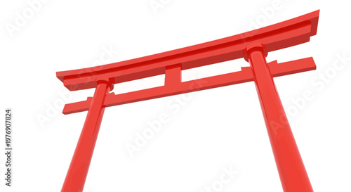 A traditional Japanese torii gate stands alone outdoors in a serene environment.