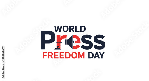 Stylized World Press Freedom Day logo with 'Press' text creatively depicted as a tearing newspaper on an isolated white background.