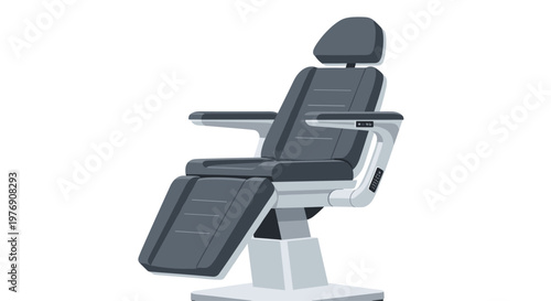 Sleek dark grey adjustable medical chair featuring integrated electronic controls on the armrest isolated against a plain white background for clarity.