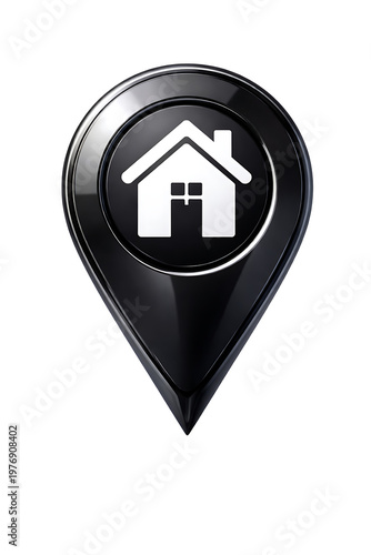 Elegant 3D home address marker with residential symbol inside a map pin shape, suitable for real estate listings, GPS services, and housing interfaces