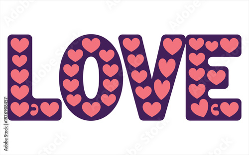 Love text with pink heart patterns on dark purple letters