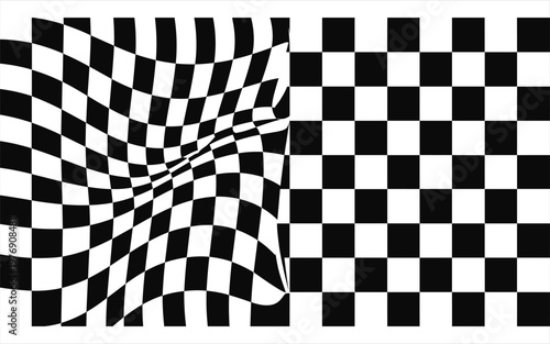 Black and white checkered pattern with distorted wavy section