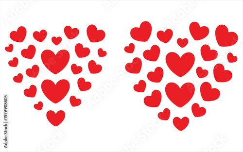 Two large heart shapes composed of multiple small red heart