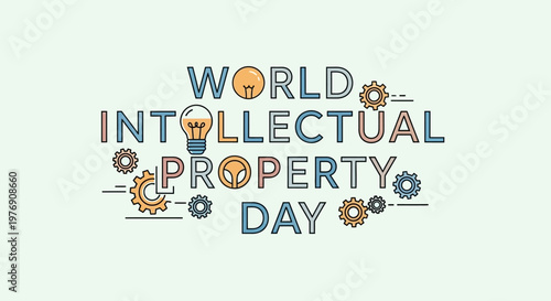 World Intellectual Property Day creative concept with light bulb and gear icons on a soft green background