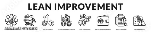 Lean methodologies focused on efficiency, cost control, and continuous process improvement in Lineal Icon Style