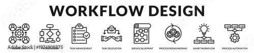 Workflow design systems focused on task flow, automation, and structured operational processes in Lineal Icon Style