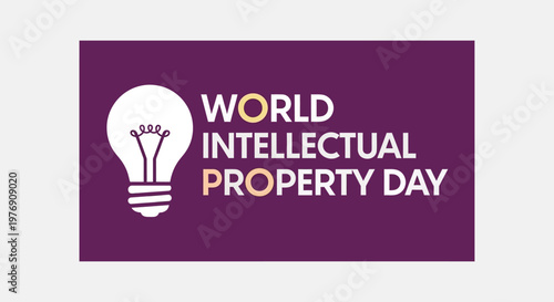 World Intellectual Property Day illustration with white light bulb icon on a dark purple background