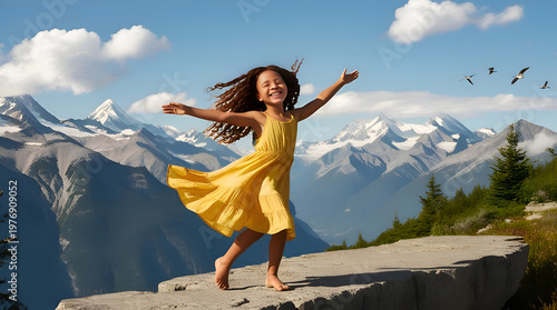 Girl with a Bright Smile and Rosy Cheeks with Long Flowing Hair Portrait