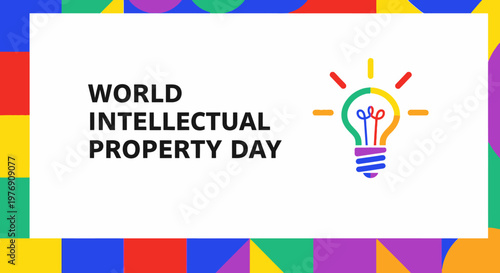World Intellectual Property Day bright colorful light bulb icon on isolated white background with border