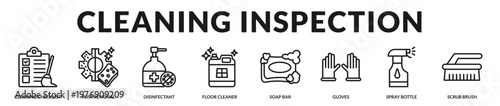 Cleaning inspection processes ensuring quality, safety, and maintenance standards are met in Lineal Icon Style