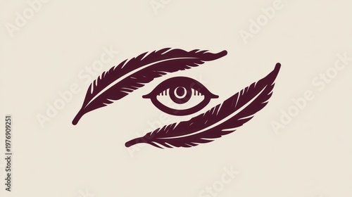 Minimalist illustration of an eye framed by two elegant, stylized feathers