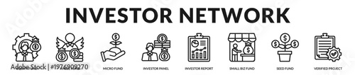 A professional banner showcasing investor relations, capital flow, and funding structures in Lineal Icon Style