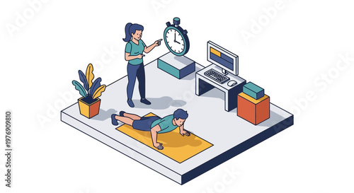 Isometric Fitness Trainer Coaching a Client in Personal Training