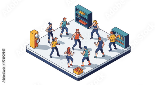 Isometric Group Aerobics Class in a Modern Fitness Studio