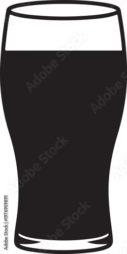 A glass of dark beer with a thick creamy head on top  isolated on white background