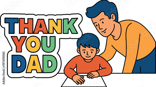Heartfelt fathers day thank you dad and son illustration
