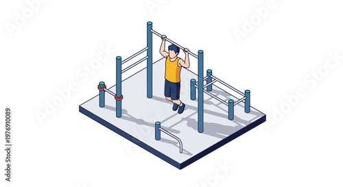 Isometric Outdoor Calisthenics Street Workout with Man Doing Pull Ups