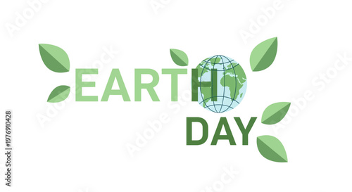Earth Day Text with Stylized Globe and Green Leaves in Bright Studio