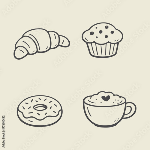 Croissant and Muffin with Donut and Coffee.