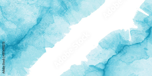 An abstract blue ice background features a cold winter texture with watercolor paint strokes and light snow patterns for a vintage nature design