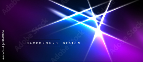 Vibrant blue, purple gradients create dynamic light streaks. Abstract design evokes energy, futuristic feel. Dark background enhances luminosity.