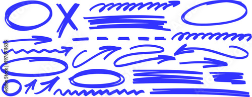 Free hand drawn sketch with highlight and marker feel, arrow directs the line, pen and pencil build underline, stroke and shape.