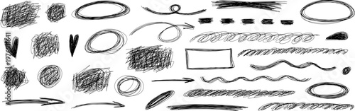 Messy pen moves through scratch texture, doodle and squiggle grow into line, scribble and circle form a lively illustration full of gentle chaos.