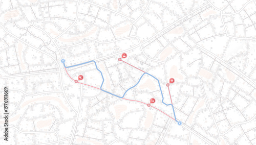 City map showing alternative routes with blue and red paths avoiding road incidents