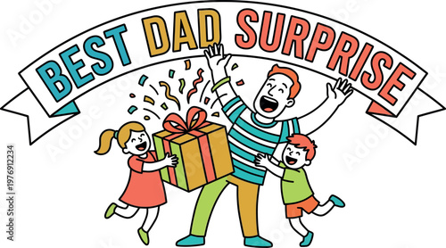 Happy father's day best dad surprise with family celebration and gift giving