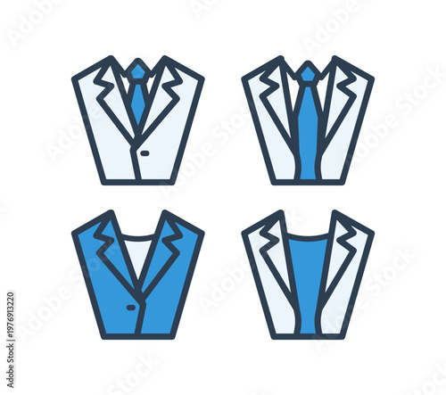 青配色の男女スーツ4種セット線画アイコン 新社会人・ビジネス向け