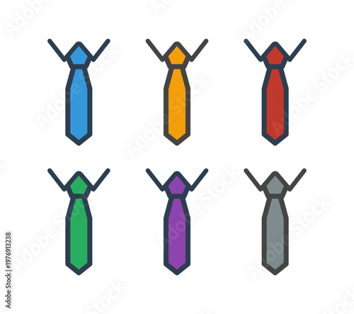 カラーバリエーションのネクタイ6種セット 線画アイコン
