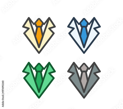 ネクタイと襟の線画アイコン配色4色セット ビジネス人物表現