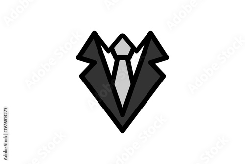 黒配色のネクタイとスーツ襟の線画アイコン 新社会人・礼服対応