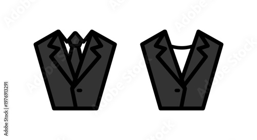黒配色の男女スーツ前閉じ2種セット線画アイコン 新社会人・礼服対応