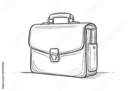 Hand drawn of a classic leather briefcase with a buckle handdrawn vintage