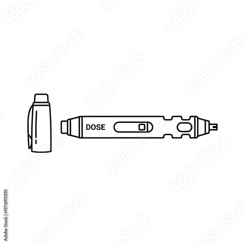 Medical insulin pen with dose indicator and detached cap, illustration.