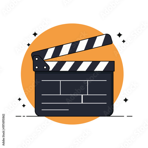 Lights, Camera, Action!: A simple, eye-catching illustration of a classic film clapperboard, set against an orange backdrop, hinting at the exciting world of cinema.